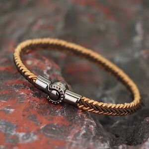 Men’s Weaven Rope String Bangle Bracelet Metal Clasp 8.5”